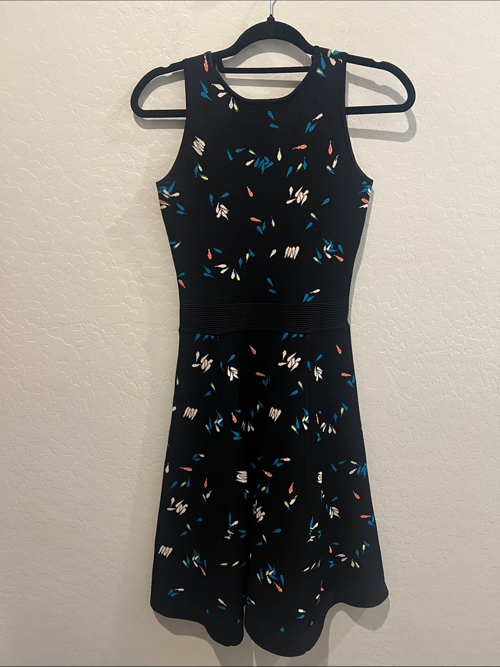 Opening Ceremony Black Sleeveless Fit-and-Flare Dress with Multicolor Accents